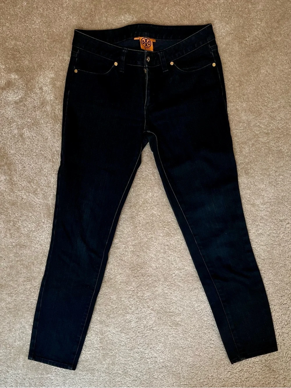 TORY BURCH Vintage Super Skinny Pin-Tuck Dark Wash Jean